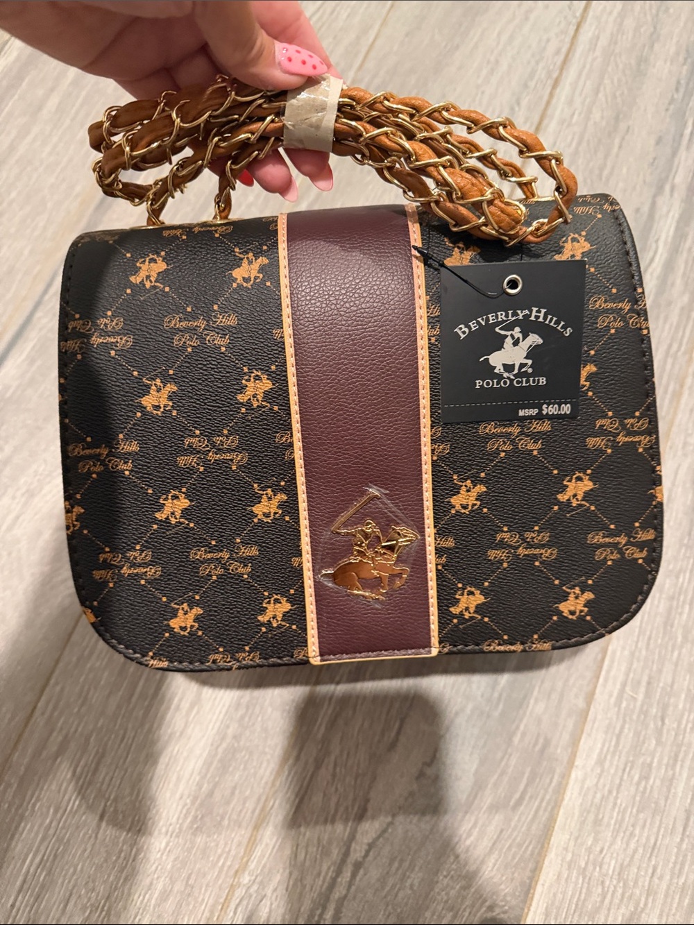 Beverly Hills Polo Club Black & Brown Chain Strap Crossbody